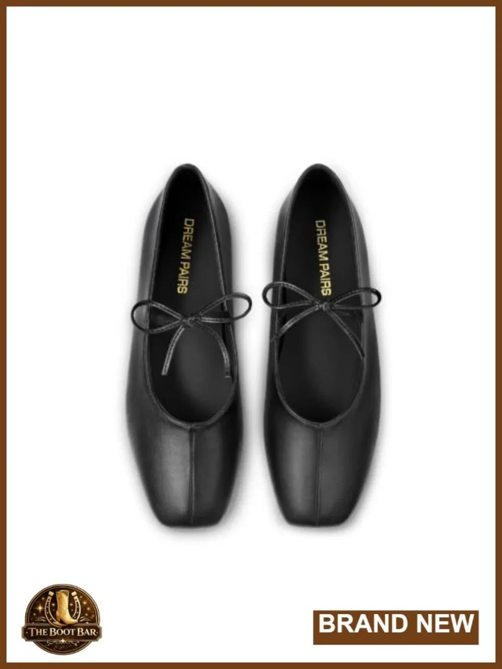 Women's Square Toe Mary Jane Flats with Bow, Faux Leather Slip On Ballet Shoes
